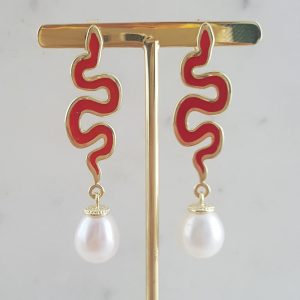 Pearl and Enamel Snake Earrings