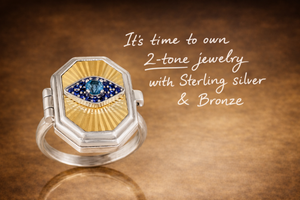 April Venus Sterling Silver and Bronze Two Tone Evil Eye Ring