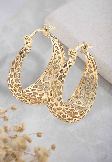 Artisan Filigree Hoop Earrings Gold over Silver